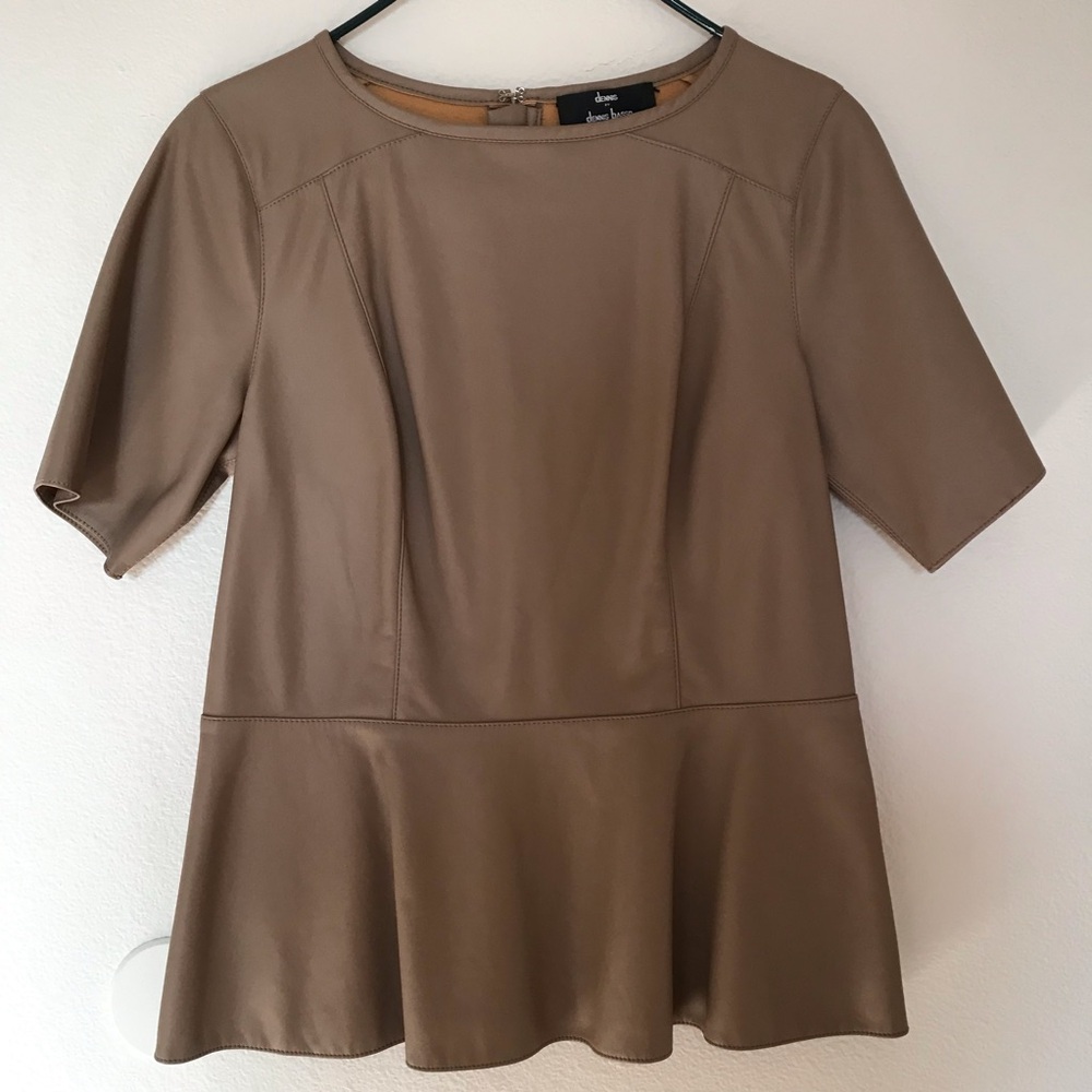 Dennis Basso Faux Leather Peplum Top